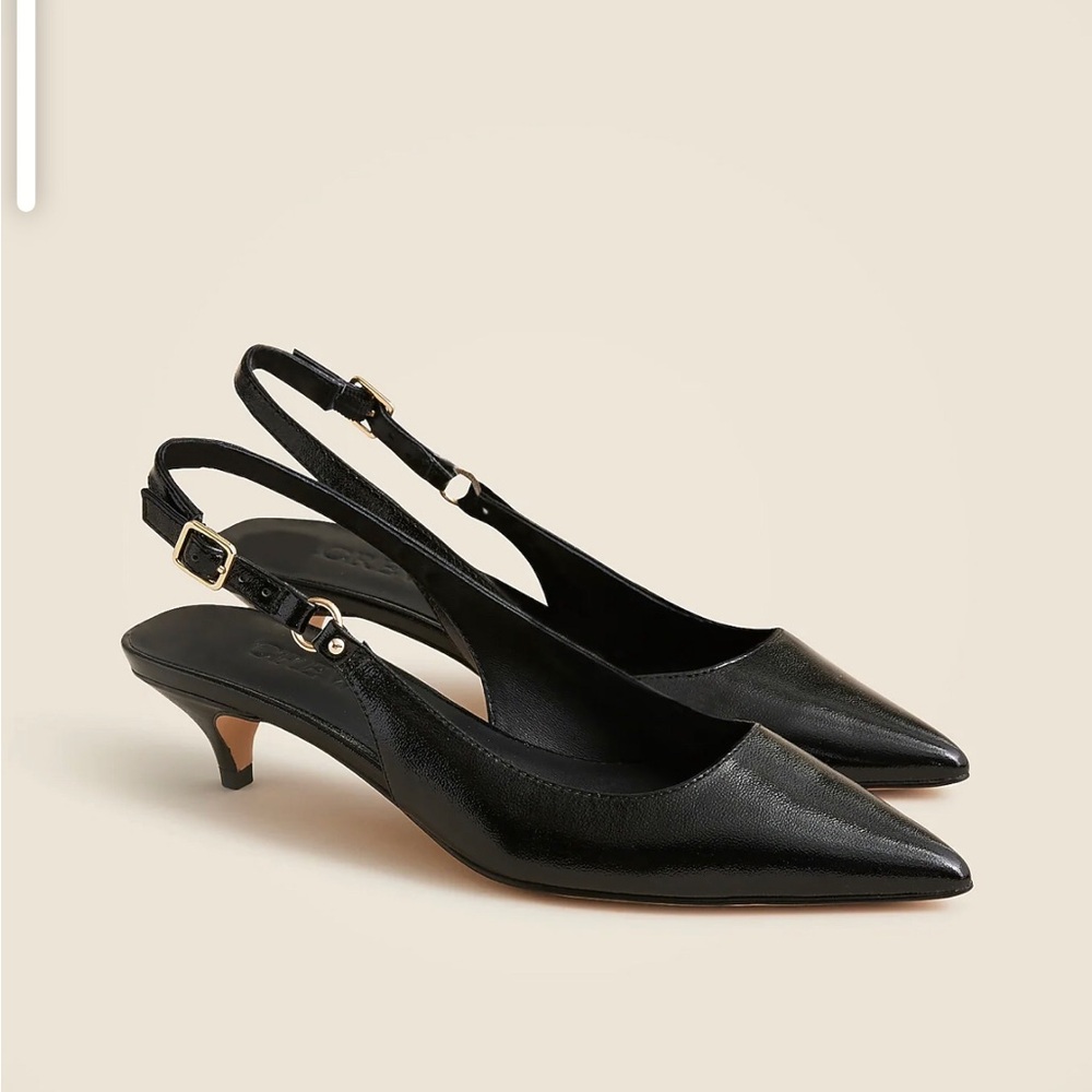 J.Crew Robin Kitten Heels Crinkled Patent Leather Black Slingback Women’s Size 8